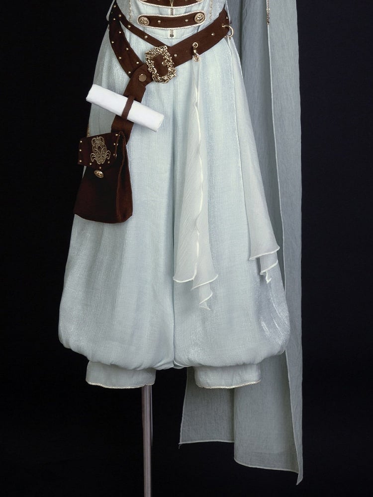 Prince Style Lolita Overall Shorts in Brown & Blue with Metal Button Accents - Xiong Dou Jiang
