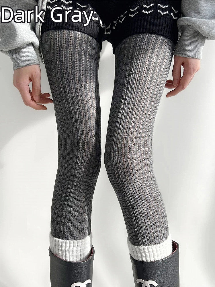 Colors) Ribbed Knit Openwork Tights (5