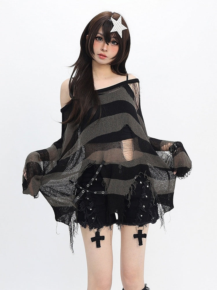 Sweet Kawaii Black Distressed Shorts with Rivet and Cross Decor - Catwish