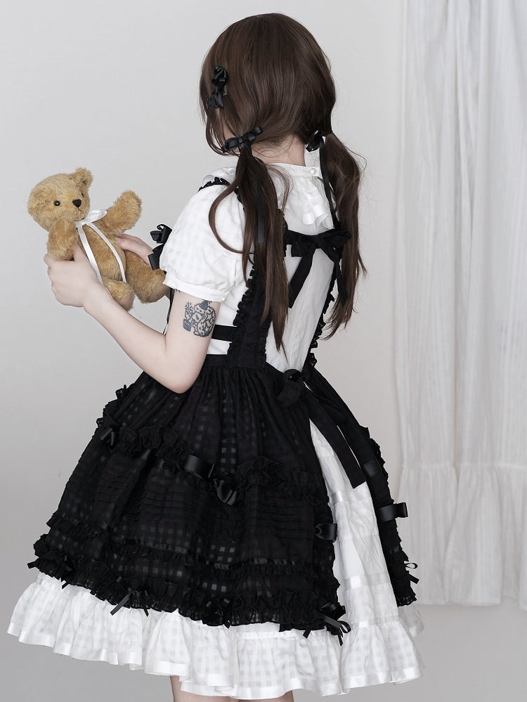 Dark Checkered Multi-Tier Bow Lolita Jumperdress
