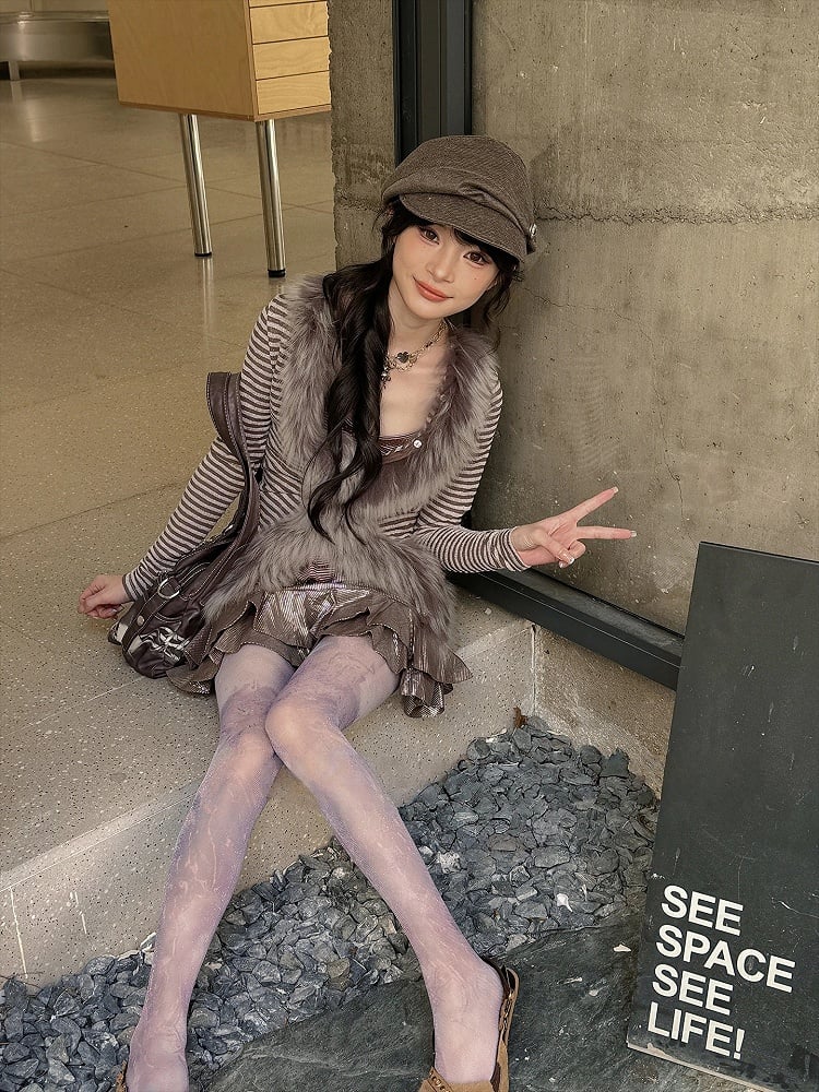 Watercolor Silver Thread Print Pantyhose