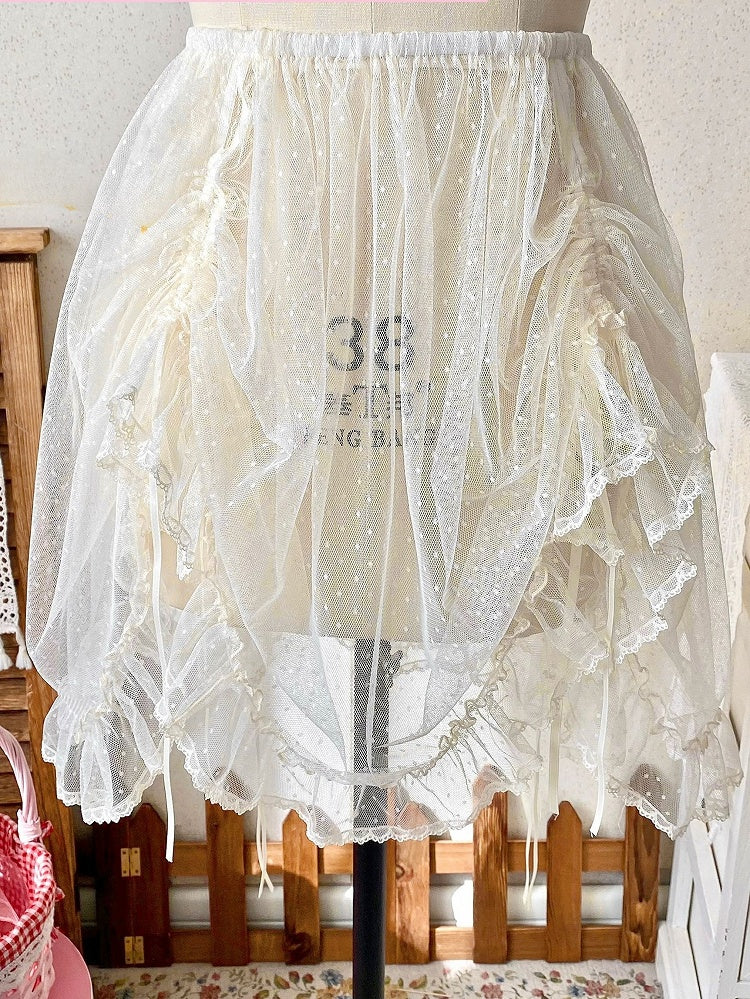 White Version Short Lolita Bow Tulle Accents with Overlay Pink