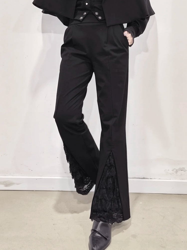 Lolita ) + Cuffs Pants Blue ( Dark Pleated Ouji Detachable Black with Foldover Red High Waist
