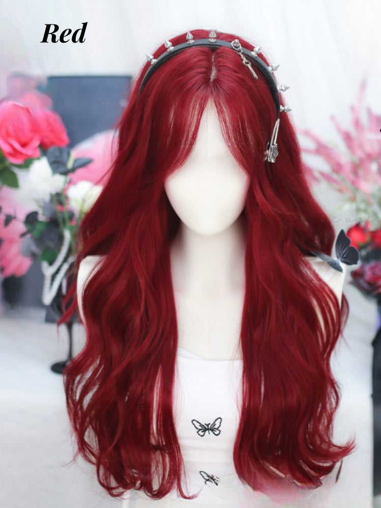 Dark Brown Under Bust Length Wavy Wig with Curtain Bangs