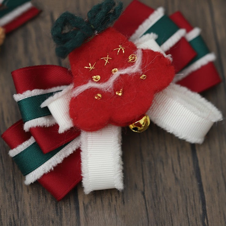Bell Hairclip White Bowknot Style Red Bear Christmas