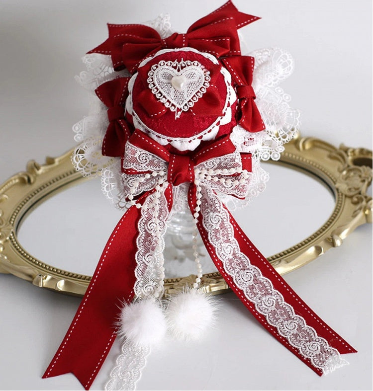 Red Heart-Pearl Style) Mini Hat Elegant White (Vibrant Lace