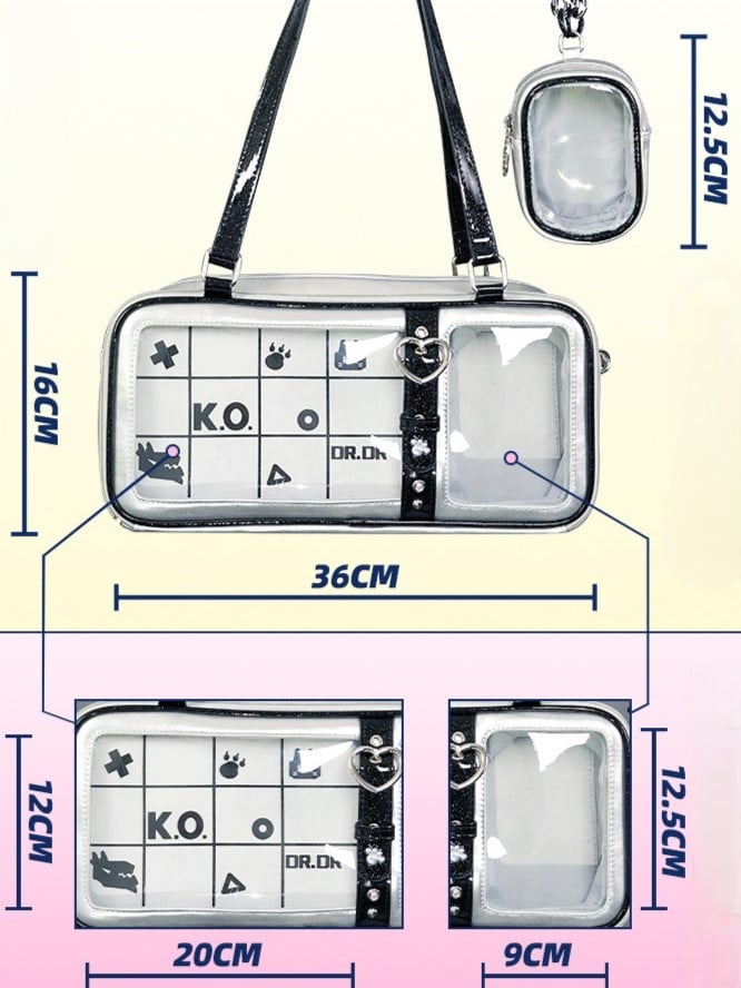 with Ita Checkerboard Luminous PU Heart Accents Buckle Silver Bag Pattern