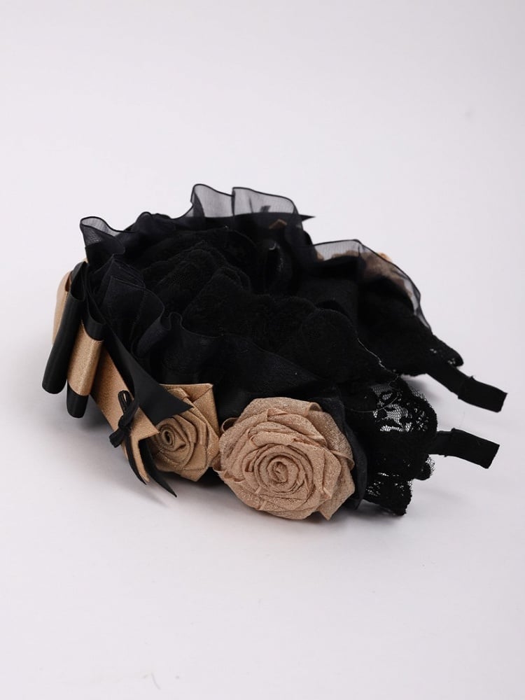 Black KC Lace and Bowknot Lolita Gold Rose