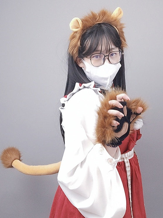 of Cute Fur Tail - A Gloves Lolita Faux Lion Set KC Pair +
