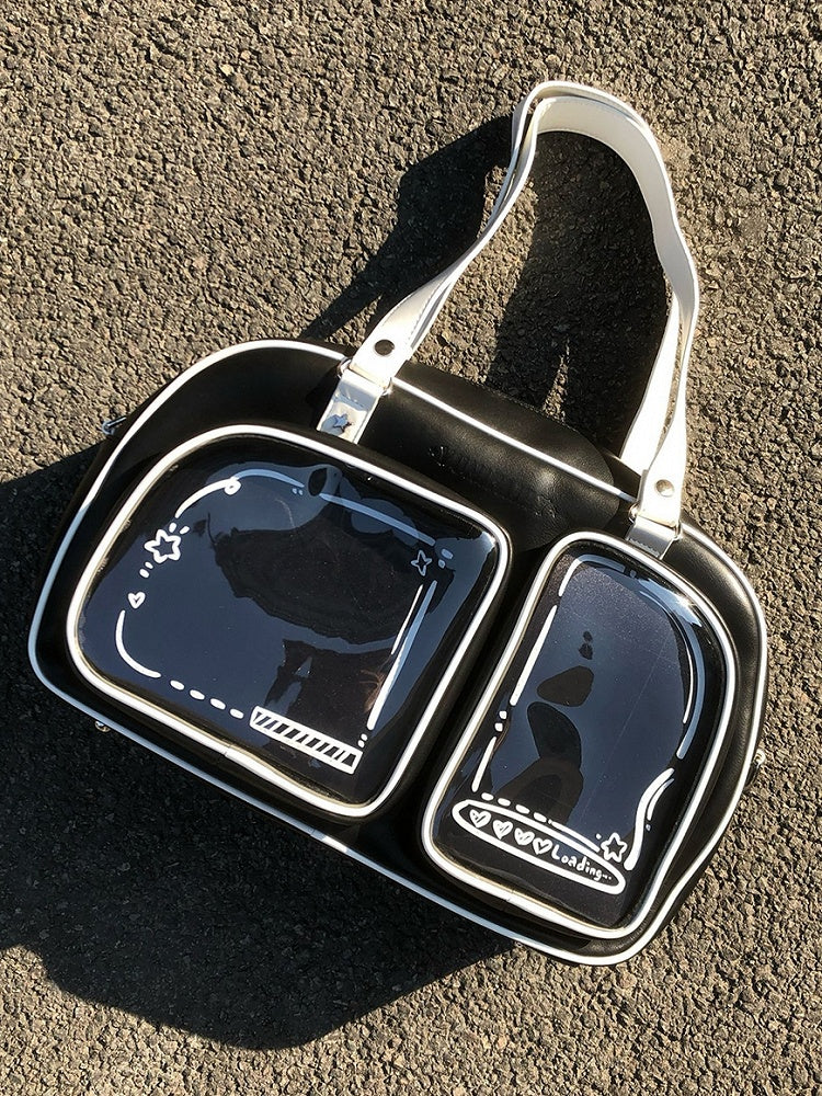 Black & White Contrast Trim Bread-shaped Ita Shoulder Bag