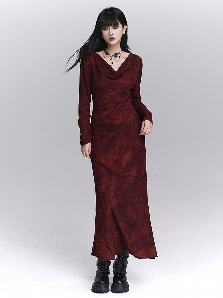 Herbst mit Gothic-Knöchellangem Kleid, verstellbare Meerjungfrau-Manschetten mit roten Bändern