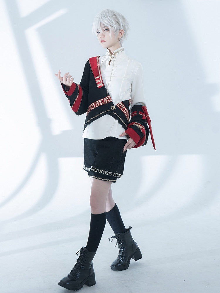 Ouji Asymmetrical Embroidery with a Sleeve Separate Top Chinoiserie