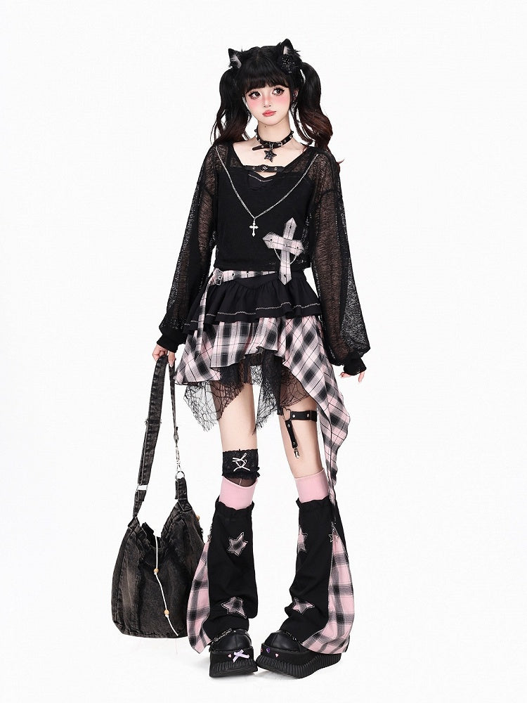 Black & Pink Plaid Asymmetric Hem Cami Dress - CRAZY GIRL