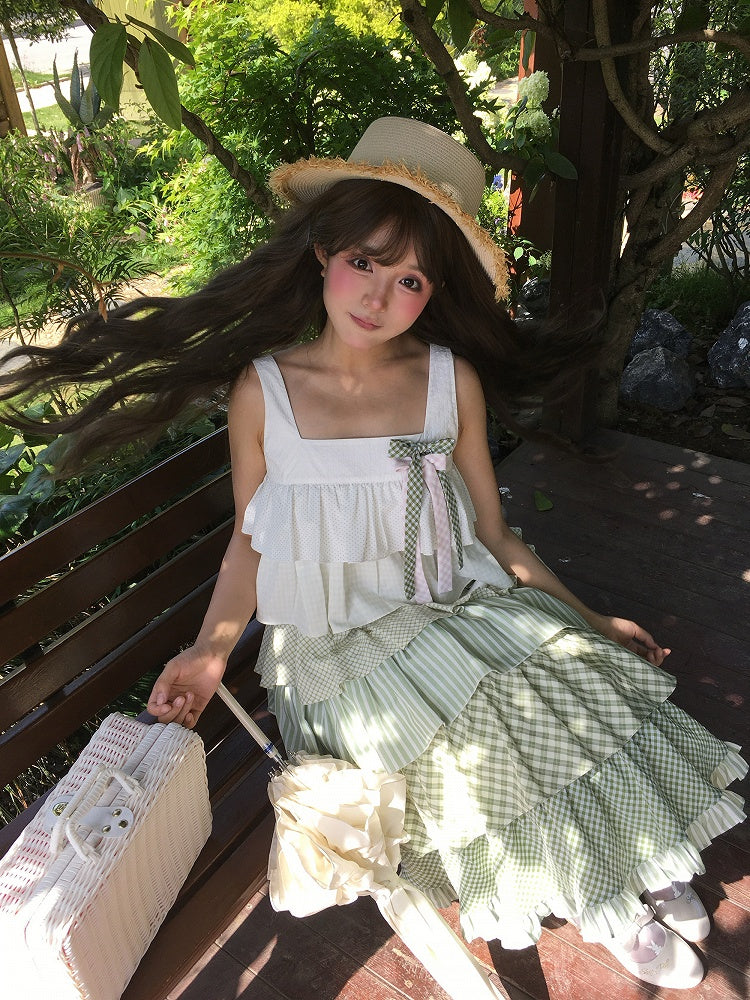 Grün karierte Schleifenbrosche