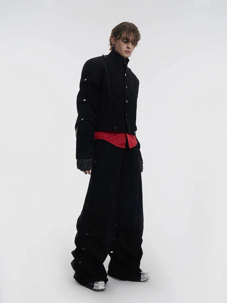 Details Stud in Pants Men's with Wide-leg Black Suede