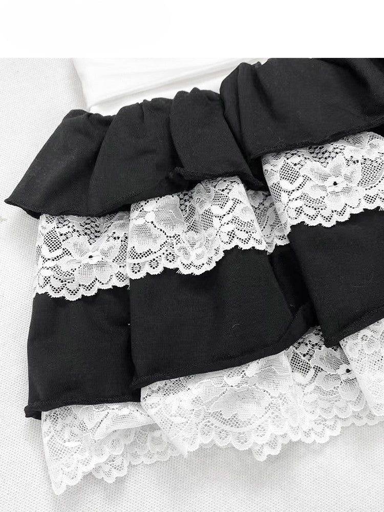 かわいいスカート ブラックホワイトトリム ビタースイート レース ティアード