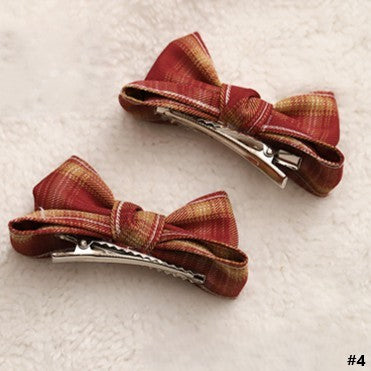 4 Options Sweet Lolita Red Plaid Bear Bowknot Hairclip