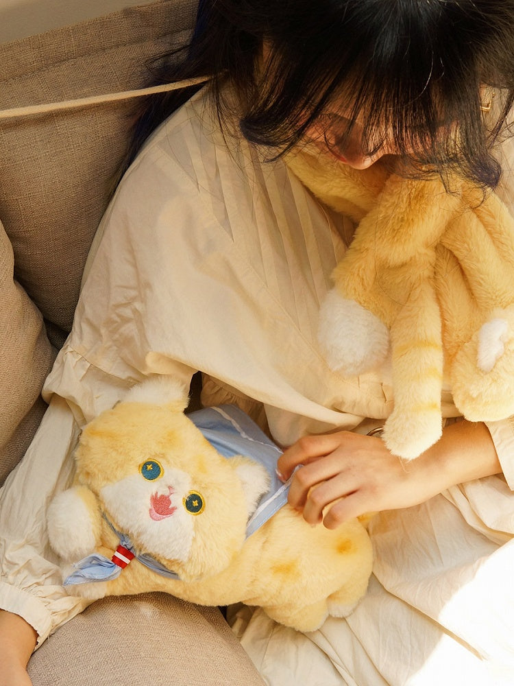 クリーミーな黄色の可愛い猫型クロスボディバッグ