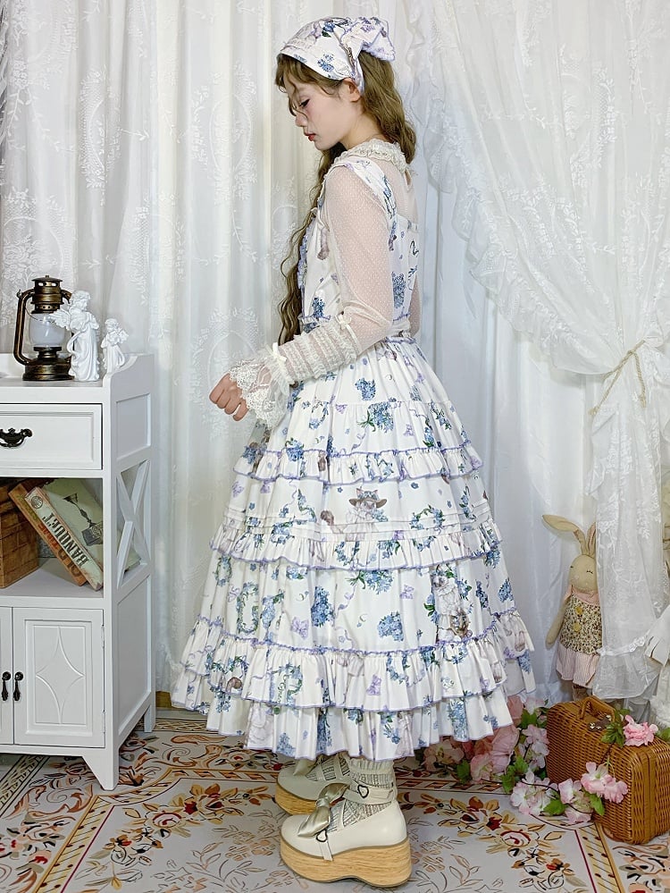 Floral and Kitty Print Cat Ears Triangle Scarf