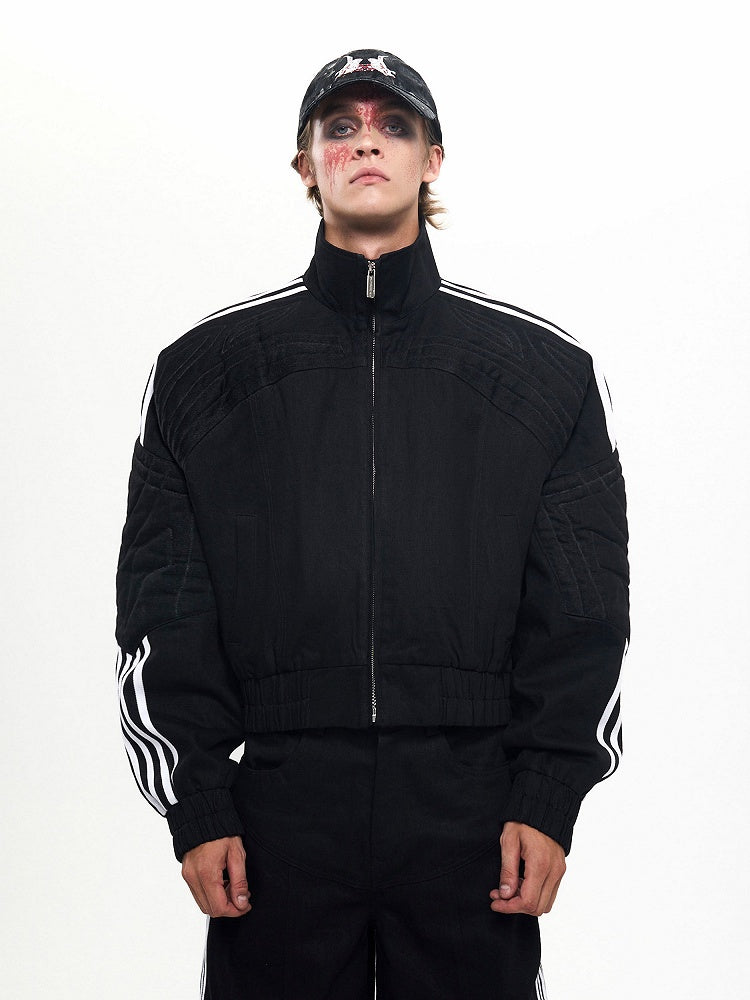 Print Men's with Closure Jacket Side Black Zip Stripe