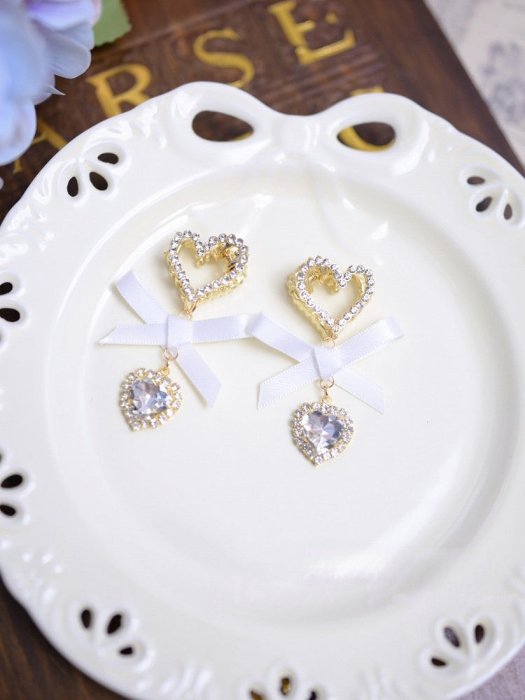 Charm Jirai with Hair Kei Rhinestone Bow Colors Pure-Style Clip Heart 4