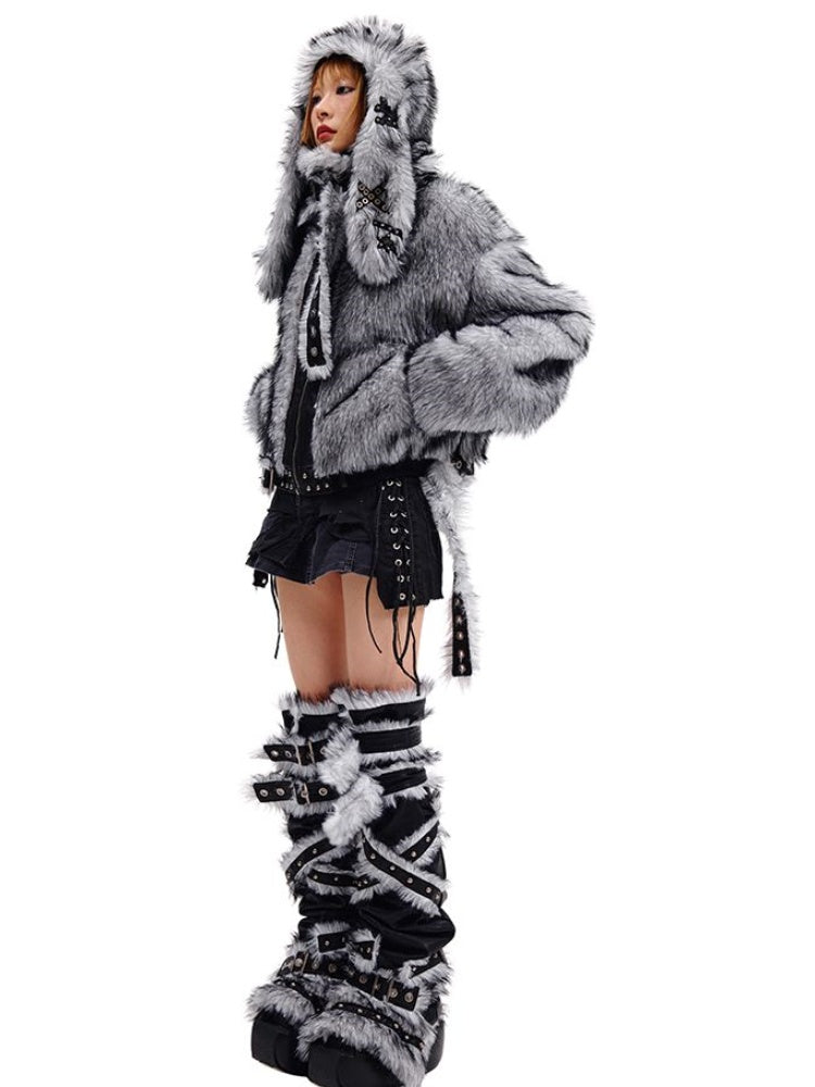 Gray Bunny Ear Fluffy Hat