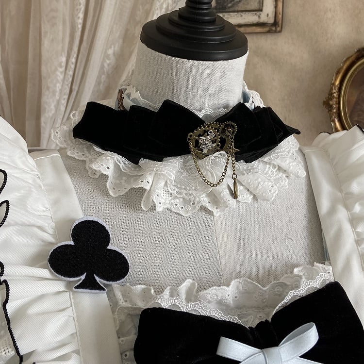Black White Lolita Choker with Rabbit Gear Accent - Untitled Heartbeat