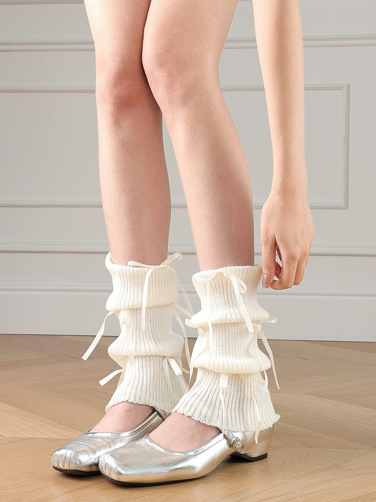 Ballet-Style Bow Black/White/Gray Decoration Warmers Leg