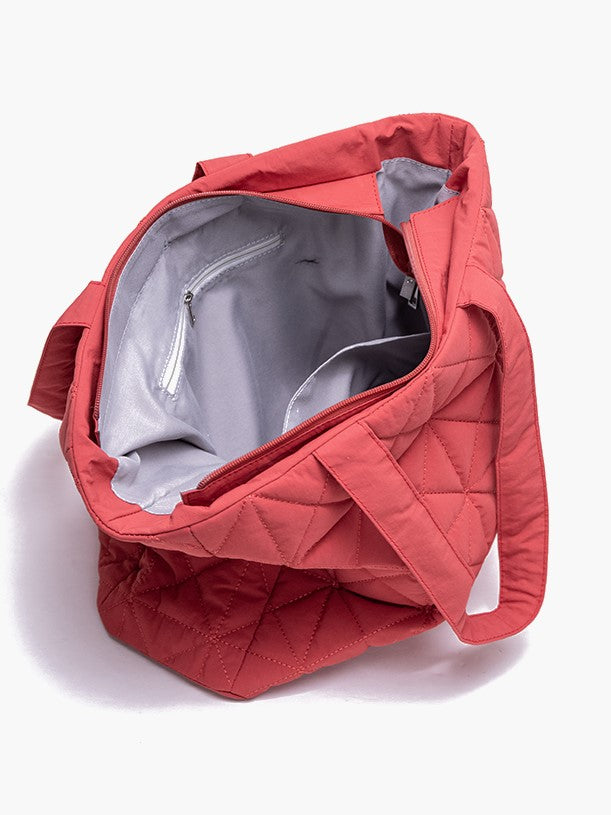 Chic Red Quilted Tote Bag - Lightweight Large Capacity