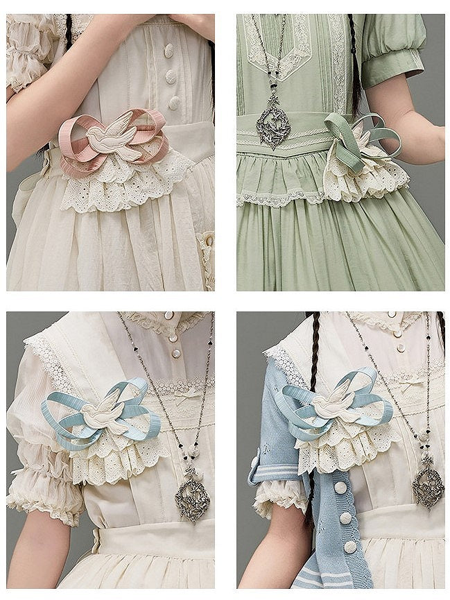 Hairclip Pink/Blue/Green Ribbon and Bow with Lace Lolita Dove Decoration