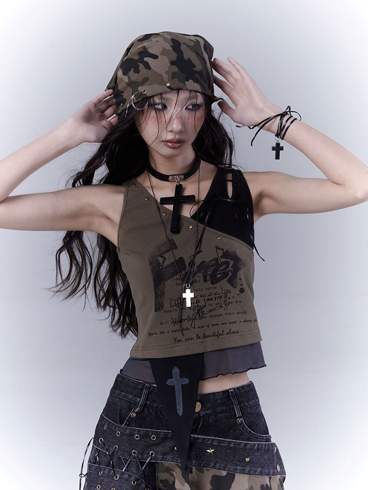 Punk Distressed Studded Triangle Camouflage Wasteland Scarf