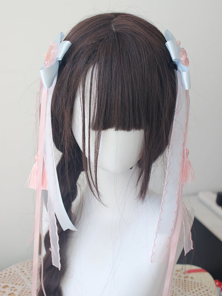 Blue Floral Pink Pastel Tassel Clips Hair