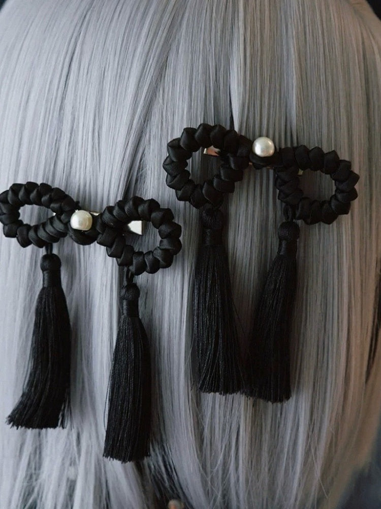 Black Pearl Bow Hair Clip