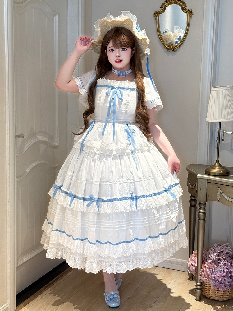 Bowknot and Straw Flowers Hat Blue Decorated