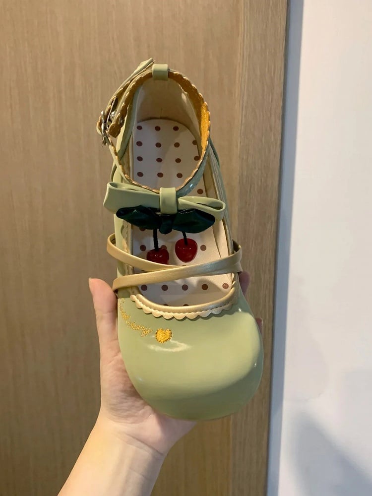 Shoes Grass - Edges Delicate Lolita Jane Scalloped Green Mary Sweet Motifs Cherry