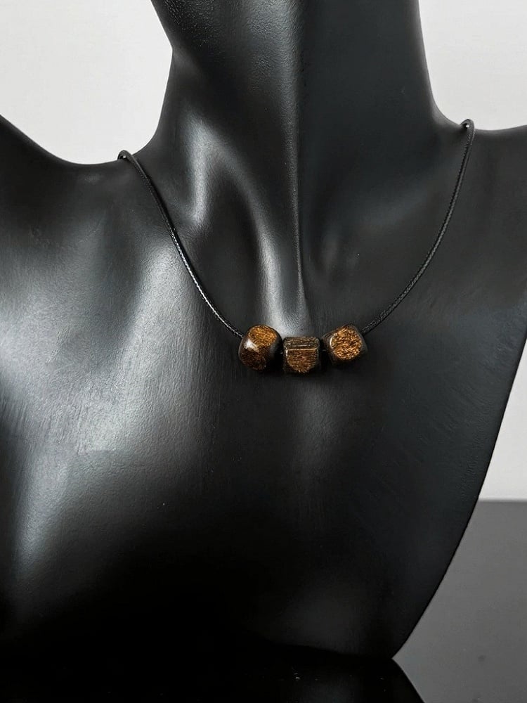 Black Beaded Wooden Charm Pendant Necklace - YSHXS