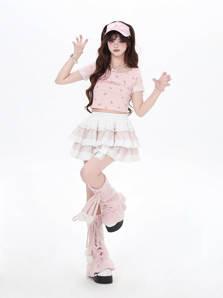 ホワイト スイートハート スパンコール パフィー ティアードスカート