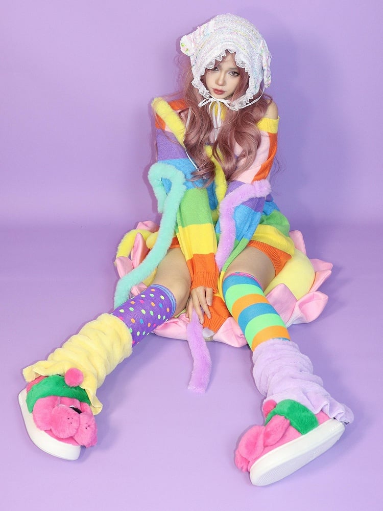 Knitted Y2K Sweater Rainbow Pattern Colorful Striped