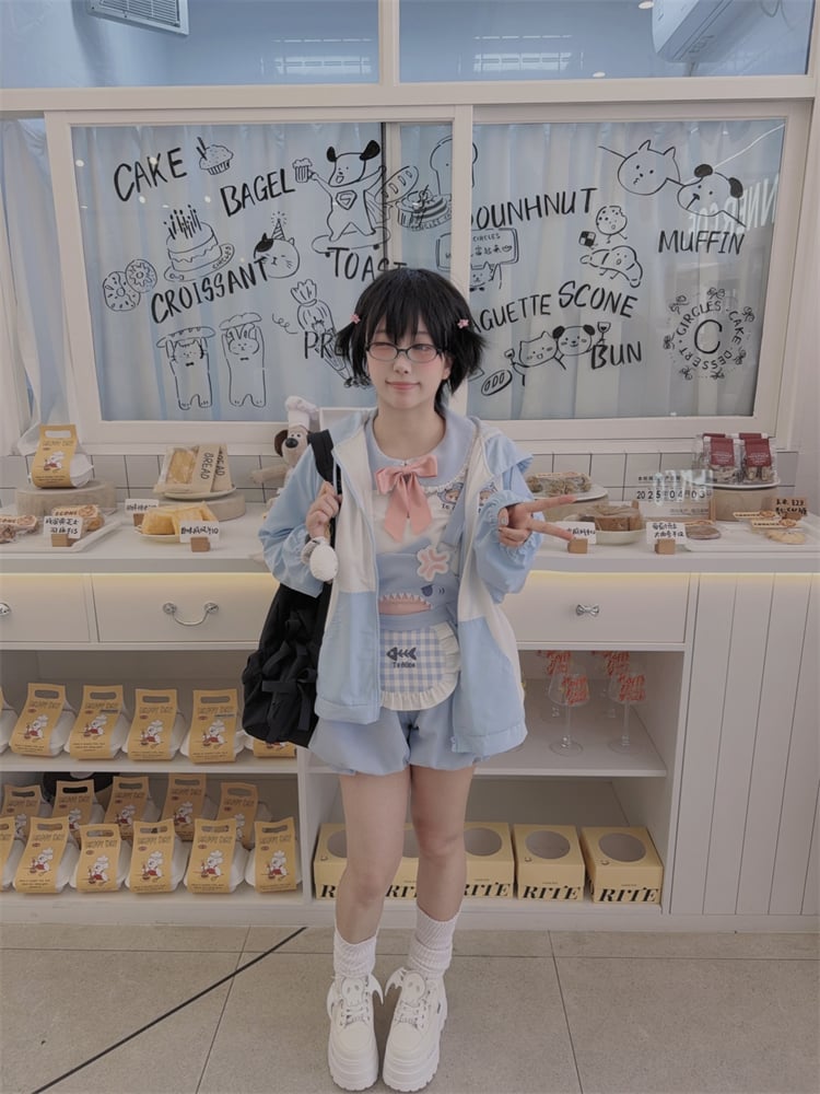 Shorts Bubble Shark Light Blue Apron Design Overalls