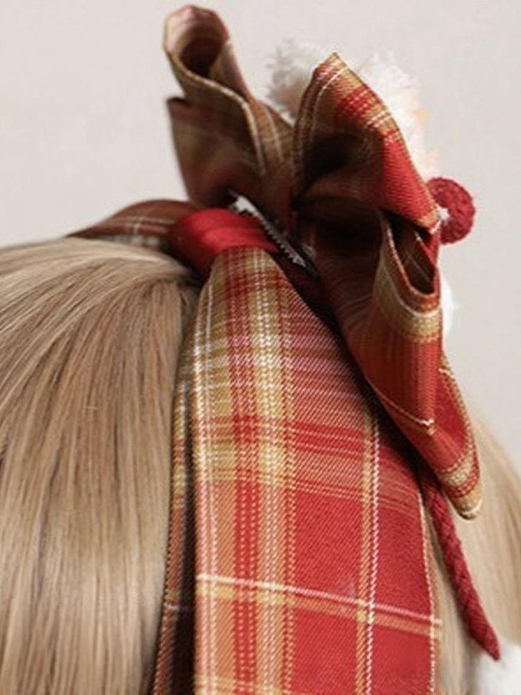 Sweet Lolita Red Plaid KC With Detachable Bear Bowknot