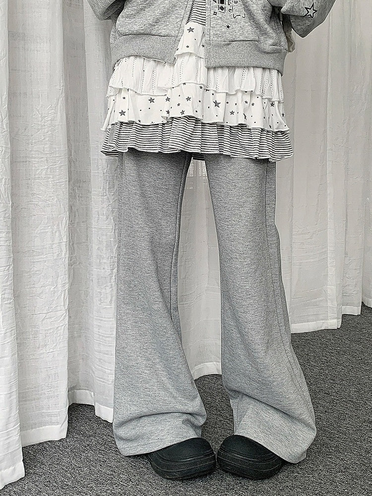 Casual Straight Leg Pants with Heart Rhinestone - Solkatt