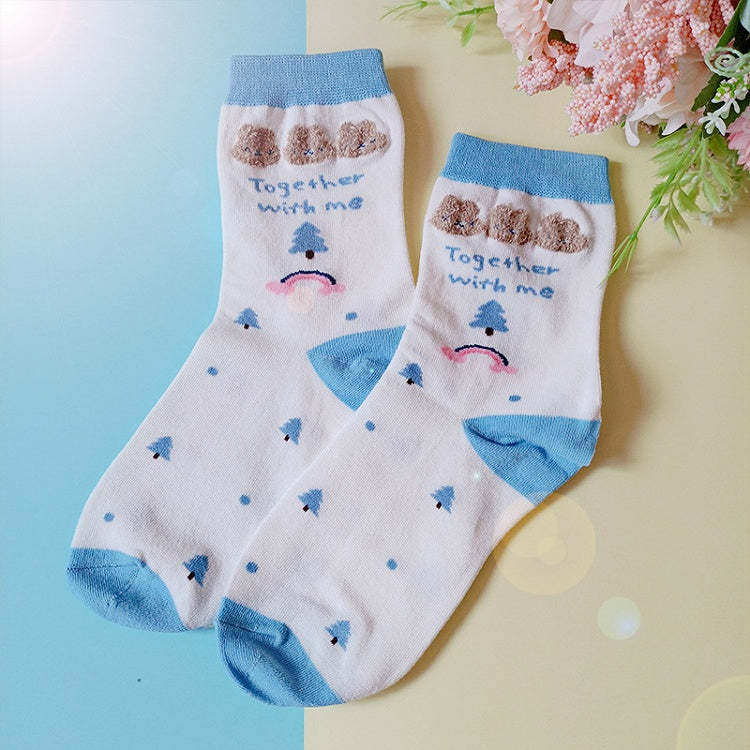 Bears Print Blue and White Ankle Socks