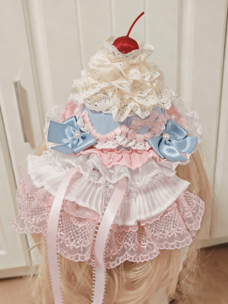 with Options 2 Lolita Veil Mini Pink Cake Cherry Lace Blue Hat