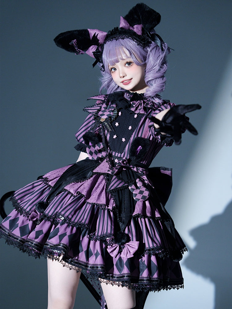 Sweet Purple Theme Pattern Circus OP Lolita Dress Vibes Bunny Kuromi Striped
