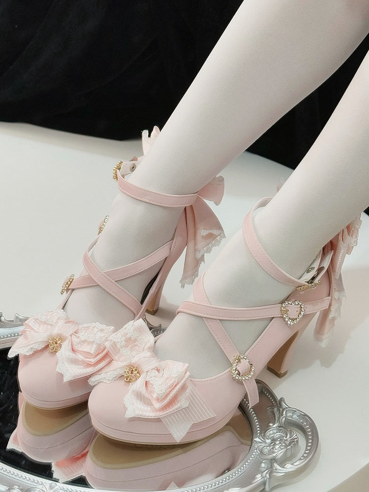 Herz Heels Schleife Rosa Crisscross Hohe Schnalle am Top-Design