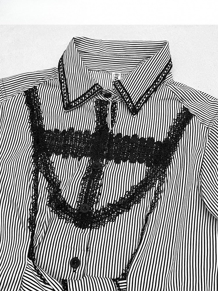 Strap Shirt Bittersweet Stripe Self-tie Black -