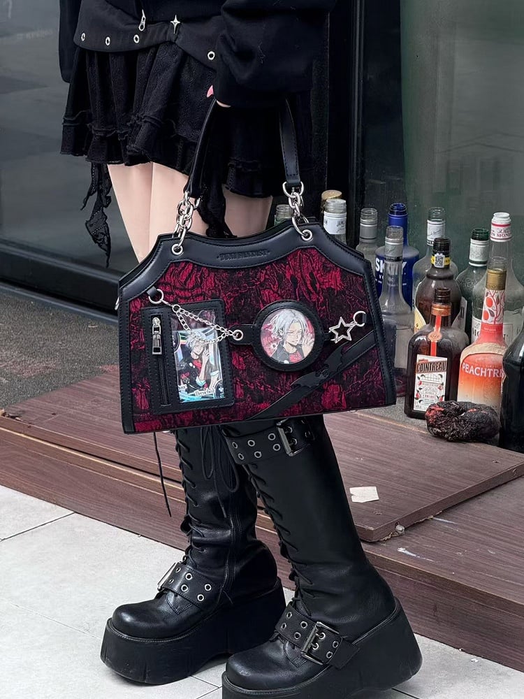 Black & Red Snake Scale PU Ita Shoulder Bag