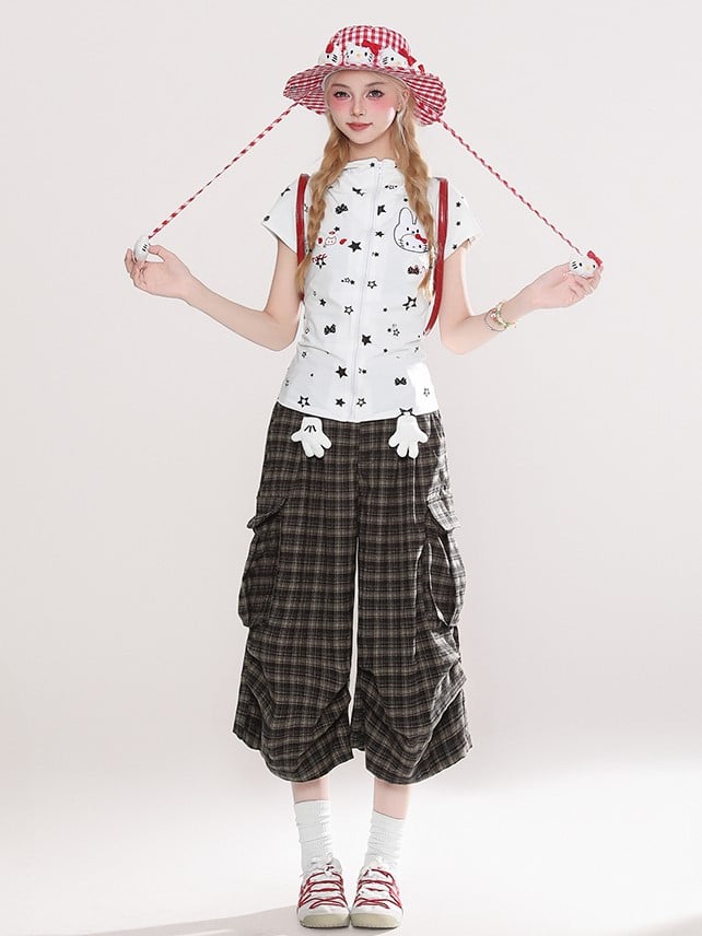 Brown with Hand Puppet Shorts Cargo Plaid Capri Charm