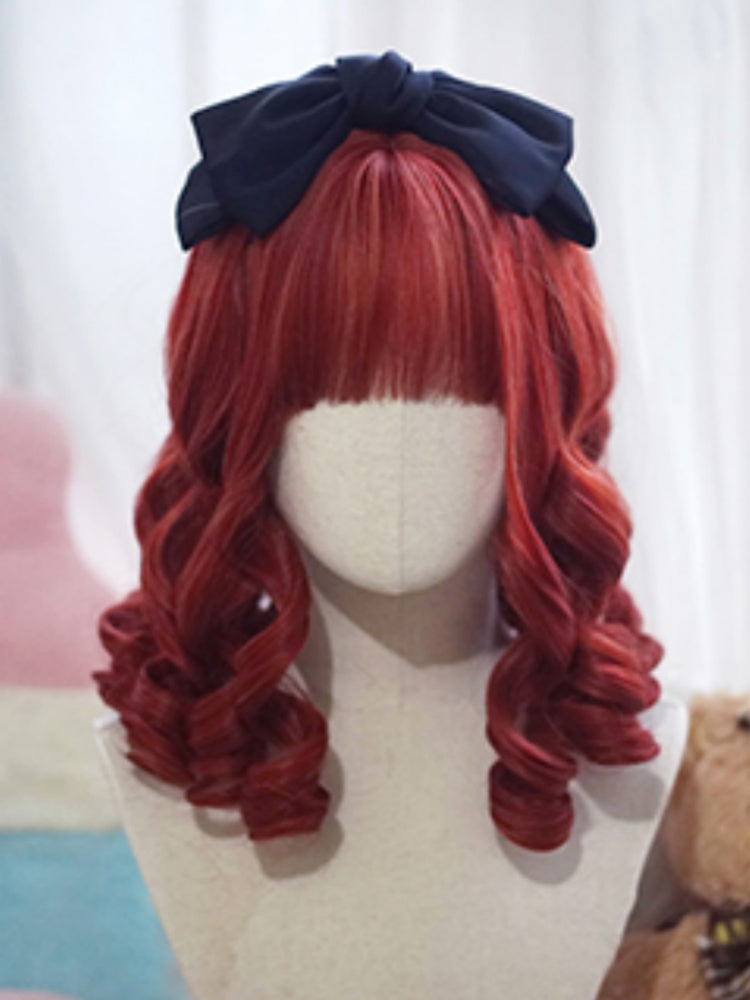 Blond/Braun/Schwarz/Weiß/Rot, über der Brust lange, gelockte römische Perücke mit vollem Pony