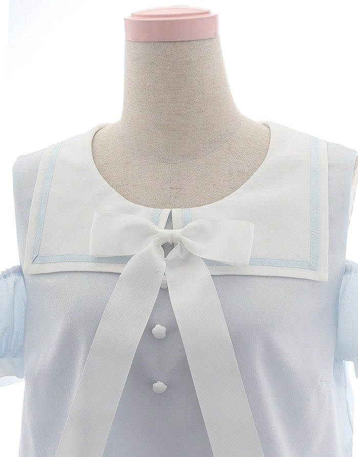 首輪 ピンク/ブルー ウサギの耳としっぽのディテール セーラーシフォンバック